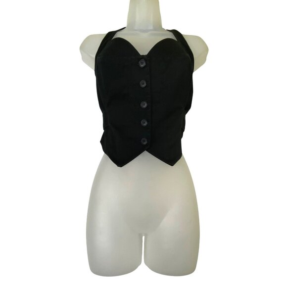 Bebe Black Y2K Halter Vest Corset Top Large Sexy Suit Punk Rock Steampunk Goth - Picture 1 of 6